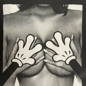 Mickey Mouse Hands Over Breast Graphic T Shirt